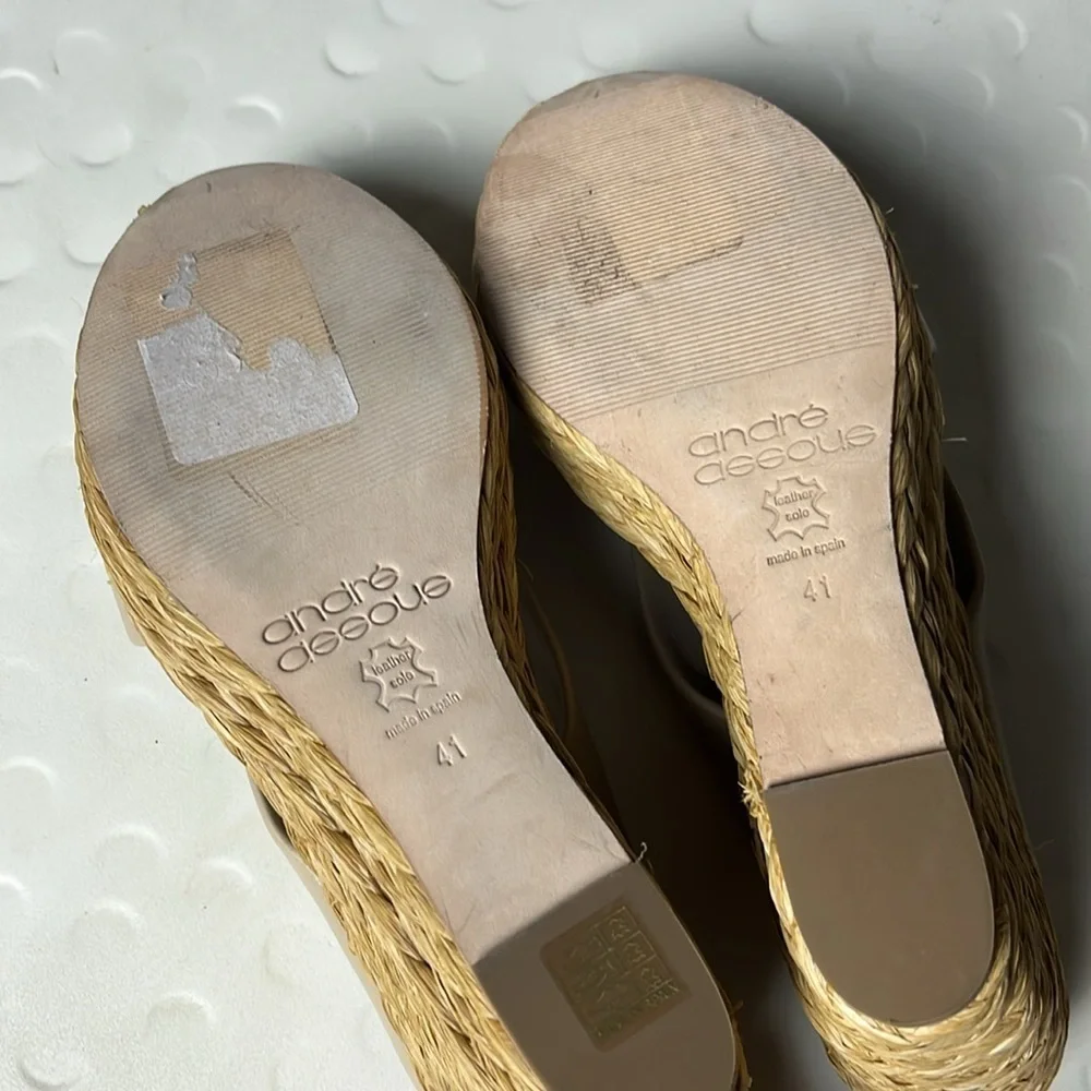 André Assous Opal Tan Leather Slip-On Strappy Wedge Sandals- US 11 / EU 41